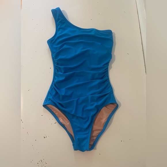 J. Crew Blue One-Shoulder Swimsuit Size 0 - Picture 2 of 3